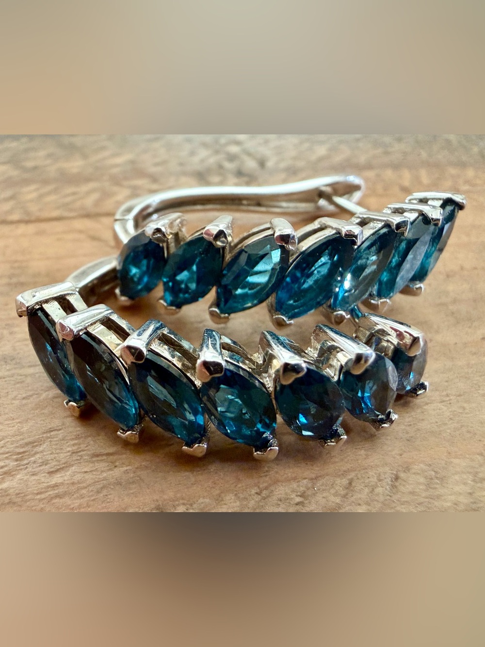 STERLING SILVER THAILAND MARQUISE LONDON BLUE TOPAZ HOOP EARRINGS HSN JTV STYLE